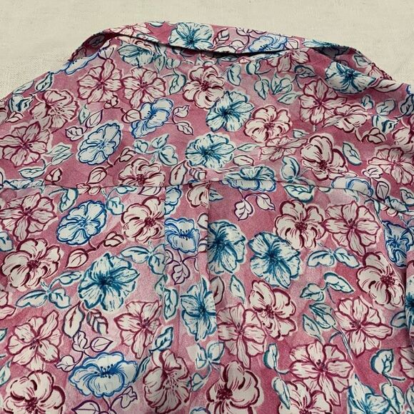ZARA Sz M floral pink satin button blouse shirt like new - Picture 8 of 9